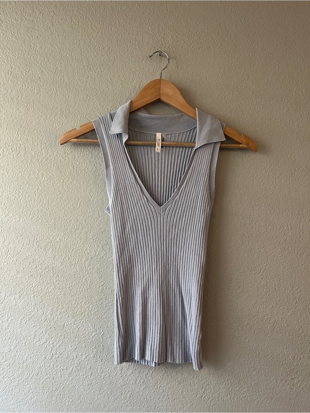 Becool Sleeveless Ribbed V-Neck Polo Tank Top with Collar - Light Ice Blue